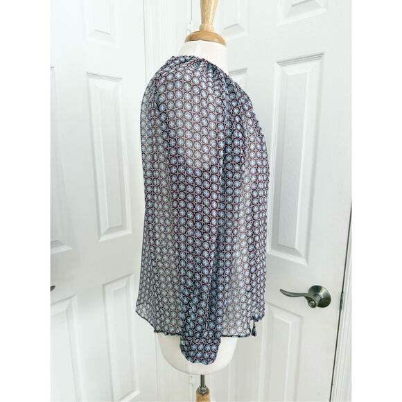 Weekend Max Mara Red Blue Geometric Silk Top Blouse & Wide Fit Pants Set Size 8 - Picture 3 of 9